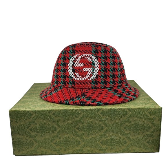 Gucci Tweed Wool Houndstooth Interlocking GG Bucket Hat - Picture 2 of 9